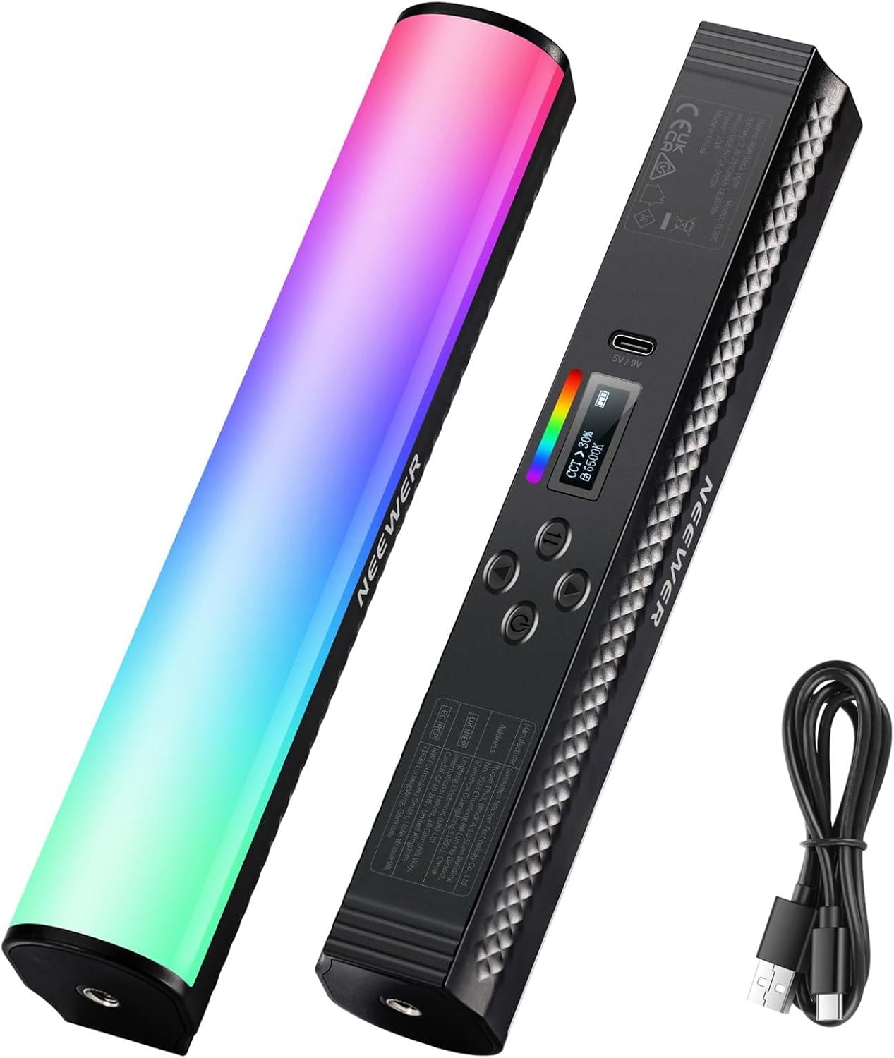 Neewer TL20C RGB Light Wand: Handheld Photography LED Stick, 2500K-8500K CRI 95+ Dimmable, 2550mAh Battery, 17 Scenes for Vlog TikTok YouTube