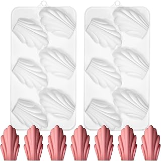 2Pcs Silicone Madeleine Mold for Baking, Nonstick Savarin Shaped Chocolate Molds for Mousse Cake, 12-Cavity Silicone Dessert Molds for Candy Butter Pudding, 8.8 x 4.7 x 0.6 inches, White