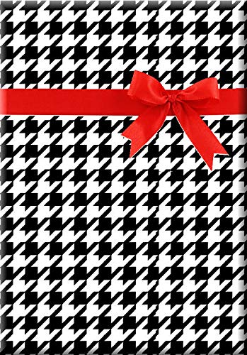 Black and White Houndstooth Gift Wrap Wrapping Paper-12 x 24inch Folded Sheet w. Gift Tags
