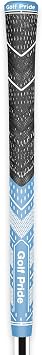 Golf Pride MCC Plus4 Golf Club Grip - All-Weather Hybrid Grip with Larger Lower Hand - Brushed Cotton Cord & Pebbled Texture - Light Blue/White