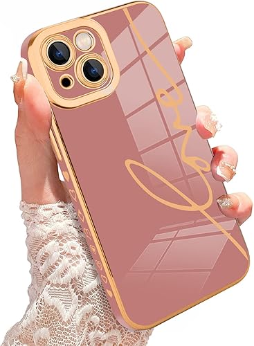 Fiyart Diseñada para iPhone 15 Pro Max, bonita funda chapada en amor para mujeres y niñas, con protector de pantalla, protector de cámara, cubierta