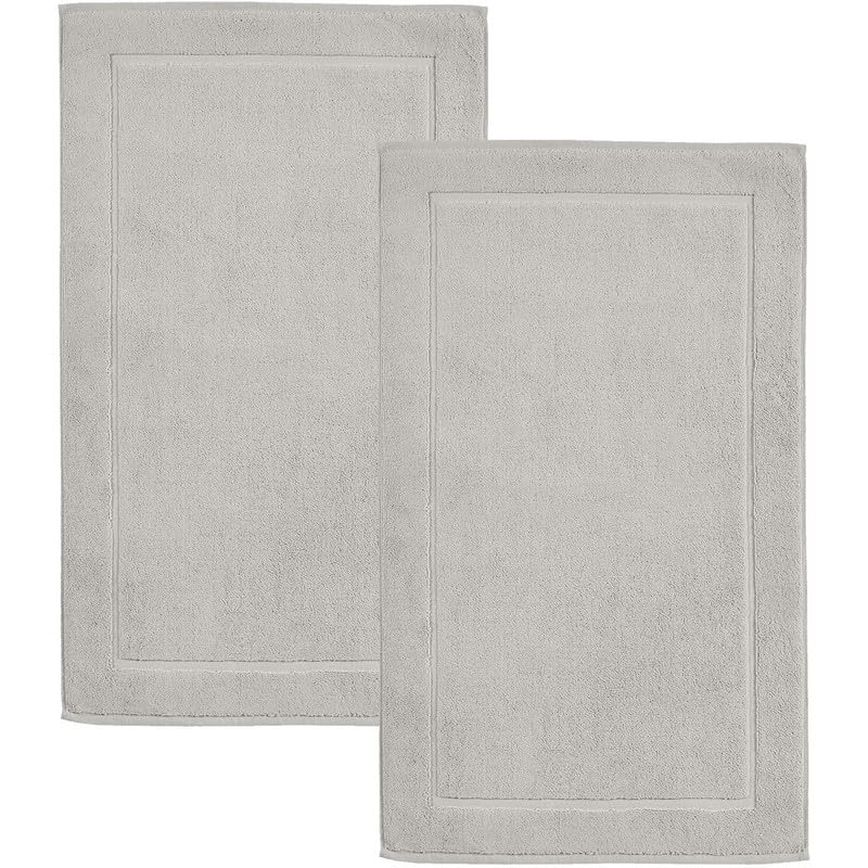 Hawmam Linen Ice Silver Bath Mats, 21 x 34 inches, Pack of 2-100% Ring Spun Cotton,[Not a Bathroom Rug] Banded Design, Highly Absorbent, Machine Washable for Bathroom Floor Towel