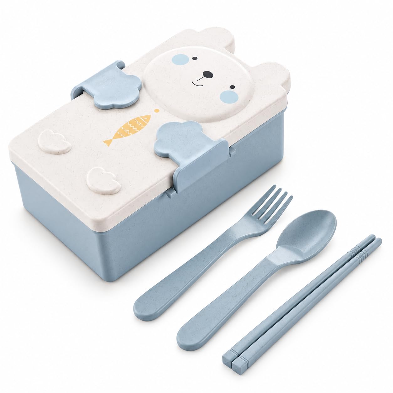 Kids Bunny Lunch Box for Girls & Boys with Spoon Fork & Chopsticks, Pink (Blue)