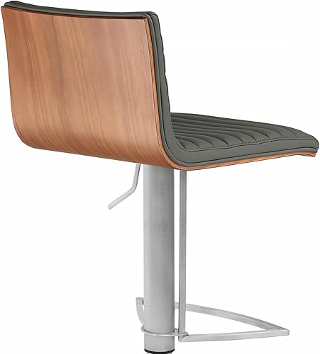 Miniatura 15 de Armen Living Taburete de bar de madera giratorio de mediados de siglo con pedestal moderno con piel sintética para encimera de isla de cocina,