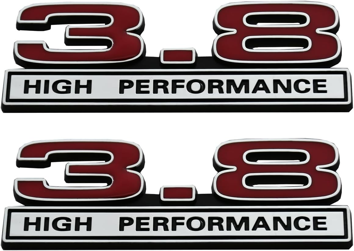 2pcs 3.8 3.8L High Performance Badge V6 Engine Emblems Badge 3D Decals Stickers Cars Trucks (Chrome Red)