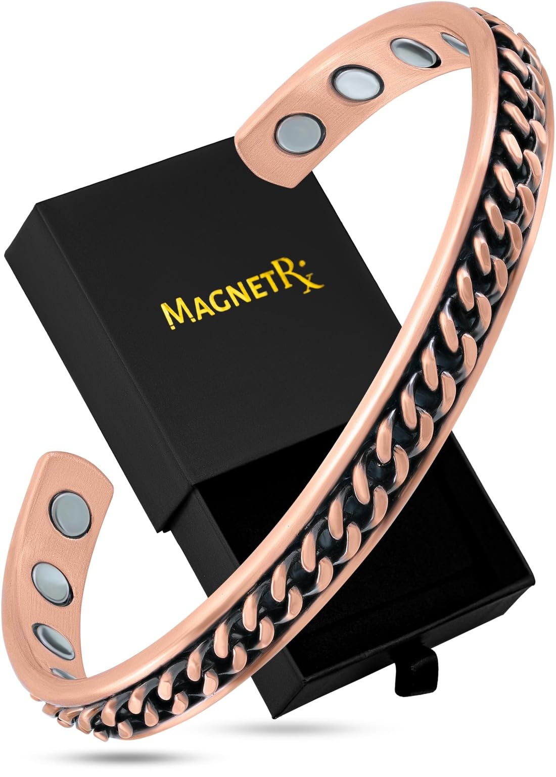 MagnetRX® Bracelet en Cuivre Efficace pour Hommes et Femmes - Bracelet Manchette en Cuivre avec Aimants Puissants et Finition Antique