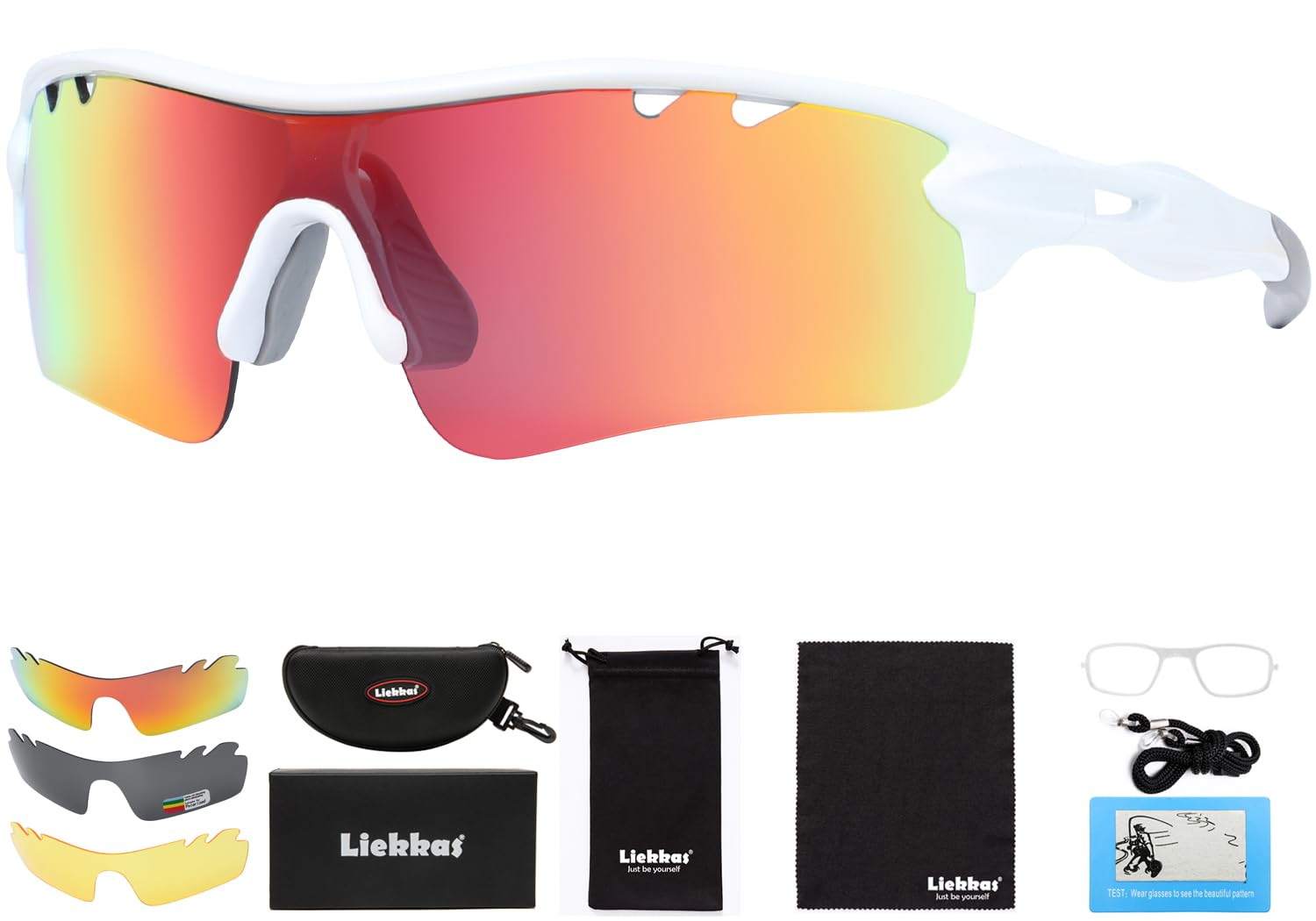 Liekkas Polarised Sports Sunglasses For Men Women with 3 Interchangeable Lenses for Running Cricket Mountain Bike Cycling Glasses