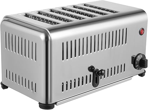Tostadora eléctrica de 6 rebanadas, tostadora de acero inoxidable de 1680 W con función de temporizador, bandeja extraíble de acero inoxidable,