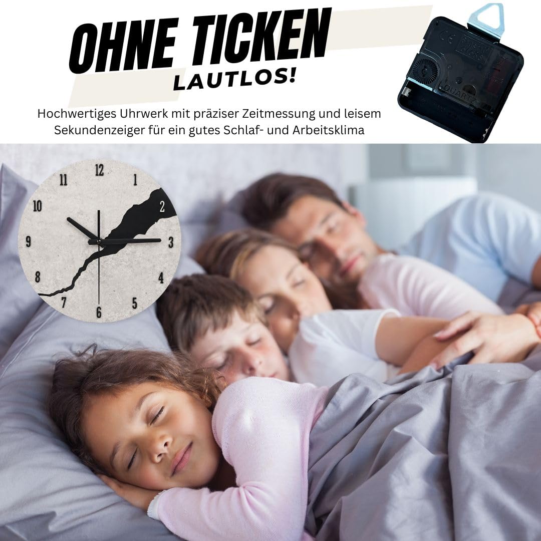 Wanduhr 30cm Grau Betonoptik mit Riss-Design – Moderne leise Design-Uhr ohne Ticken für Wohnzimmer, Küche, Büro & Schlafzimmer im Industrial Look