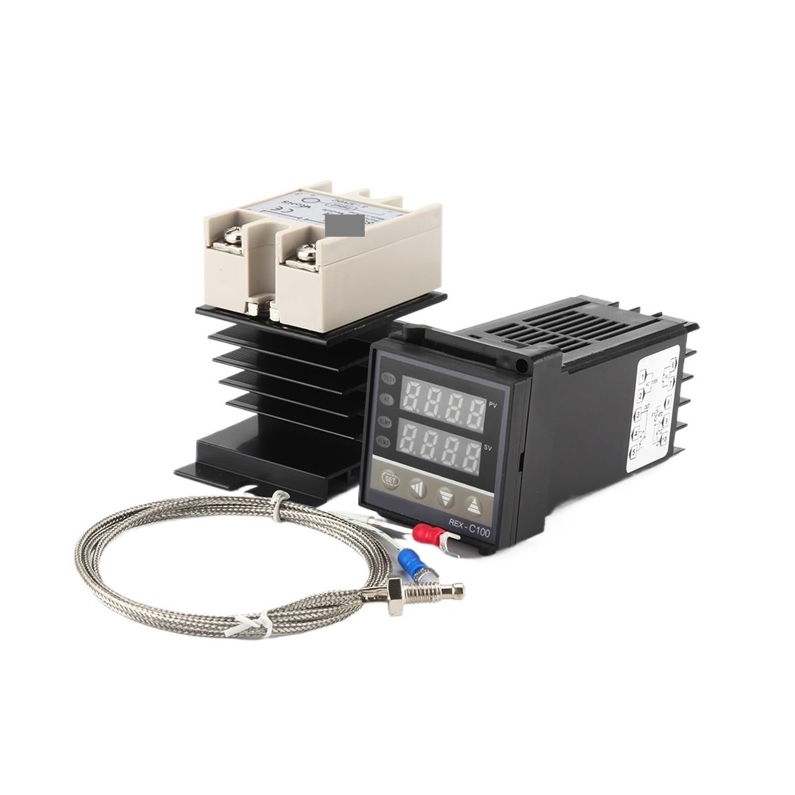 1 Uds REX-C100 controlador de pantalla Digital de temperatura PID 110V-240V + relé SSR 40A + sonda termopar 1M K + disipador de calor(Set1)