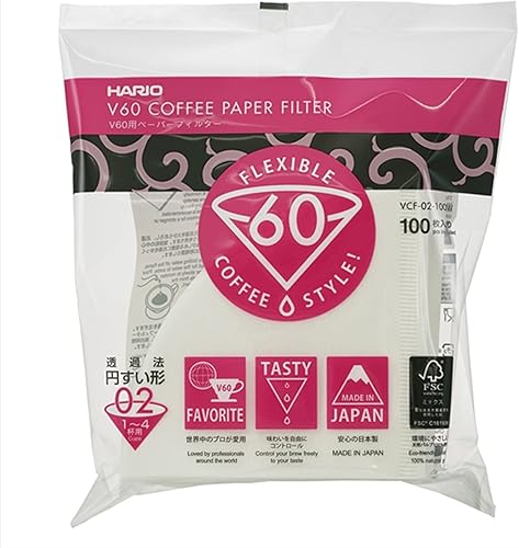 Hario Filtros de café de papel V60 de un solo uso para verter sobre el cono de tamaño 01 natural 100 unidades
