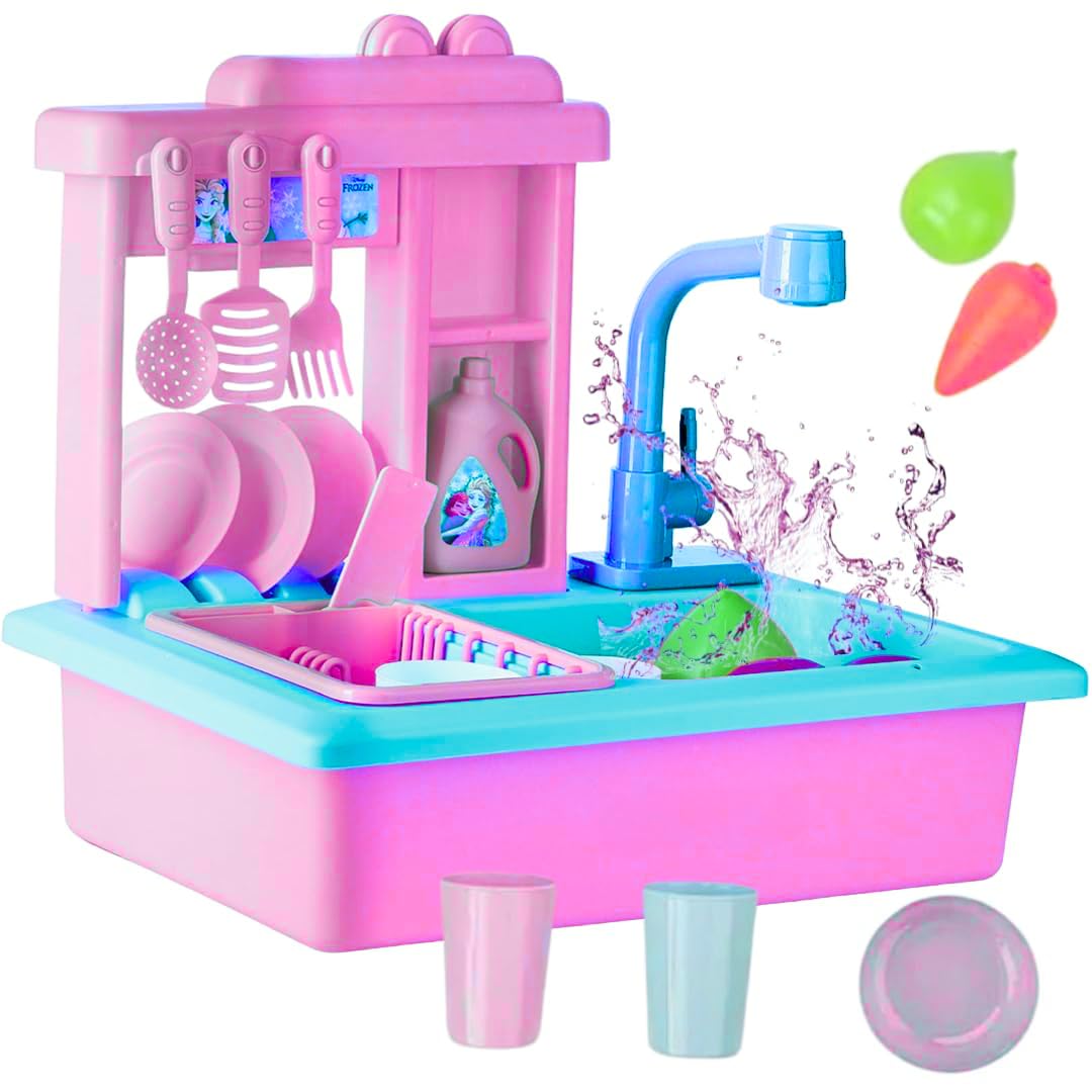 Storio Kitchen Set for Girls | Kids Play Electronic Wash Basin Sink with Live Running Water | Pretend Role Play Kitchen Toys Set - Pink