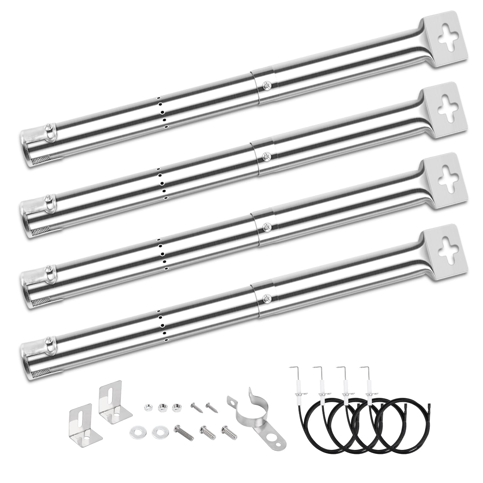 Denmay 31-44 cm Bruciatore regolabile per Landmann, Taino, Enders, per Campingas, Charbroil, per Tepro, Napoleon, tubo bruciatore universale in acciaio inox, pezzo di ricambio, 4 pezzi