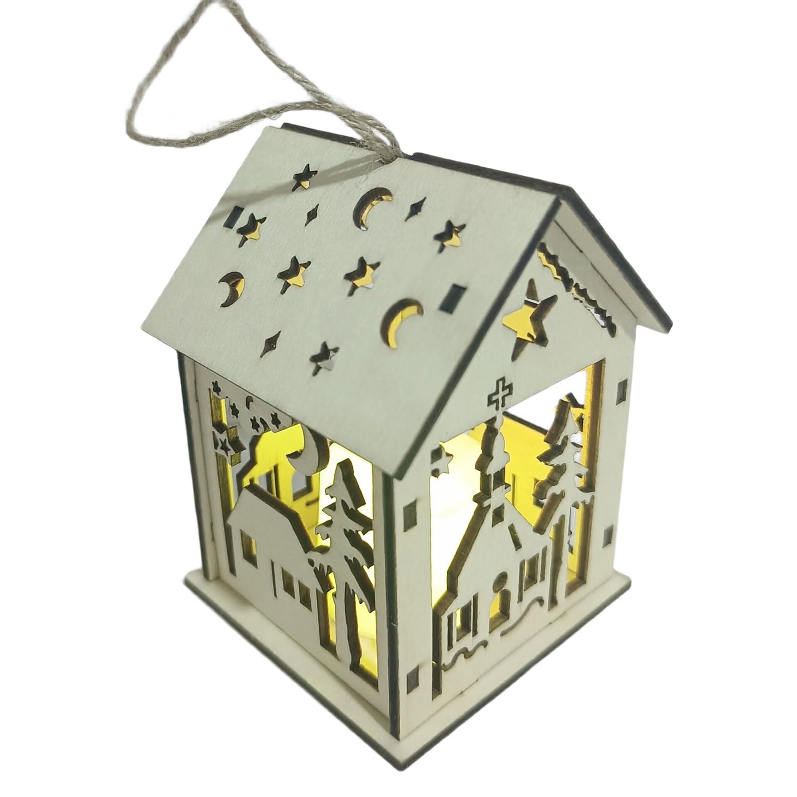 KAQNTUD LED Illuminated Wooden Christmas Hut, Hand-Painted, User-friendly Christmas Tree Decoration, Luminous Wooden Christmas Tree Decoration