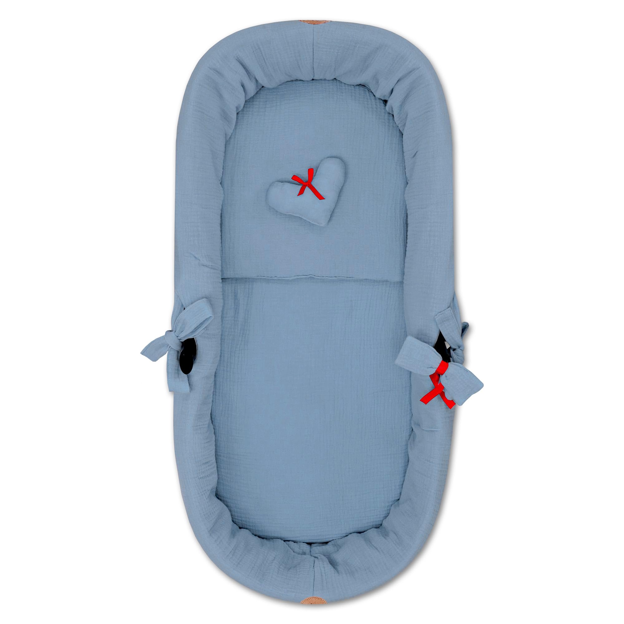 Accessori per passeggino carrozzina mussola neonato Inserto navicella - set 3 pezzi con nido cuscino e materassino cotone morbido materasso Blu