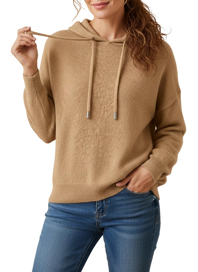 Womens Oversized Knit Hooded Sweater Long Sleeve Drawstring Hoodie Top Soft Warm Casual Pullover for Fall Winter