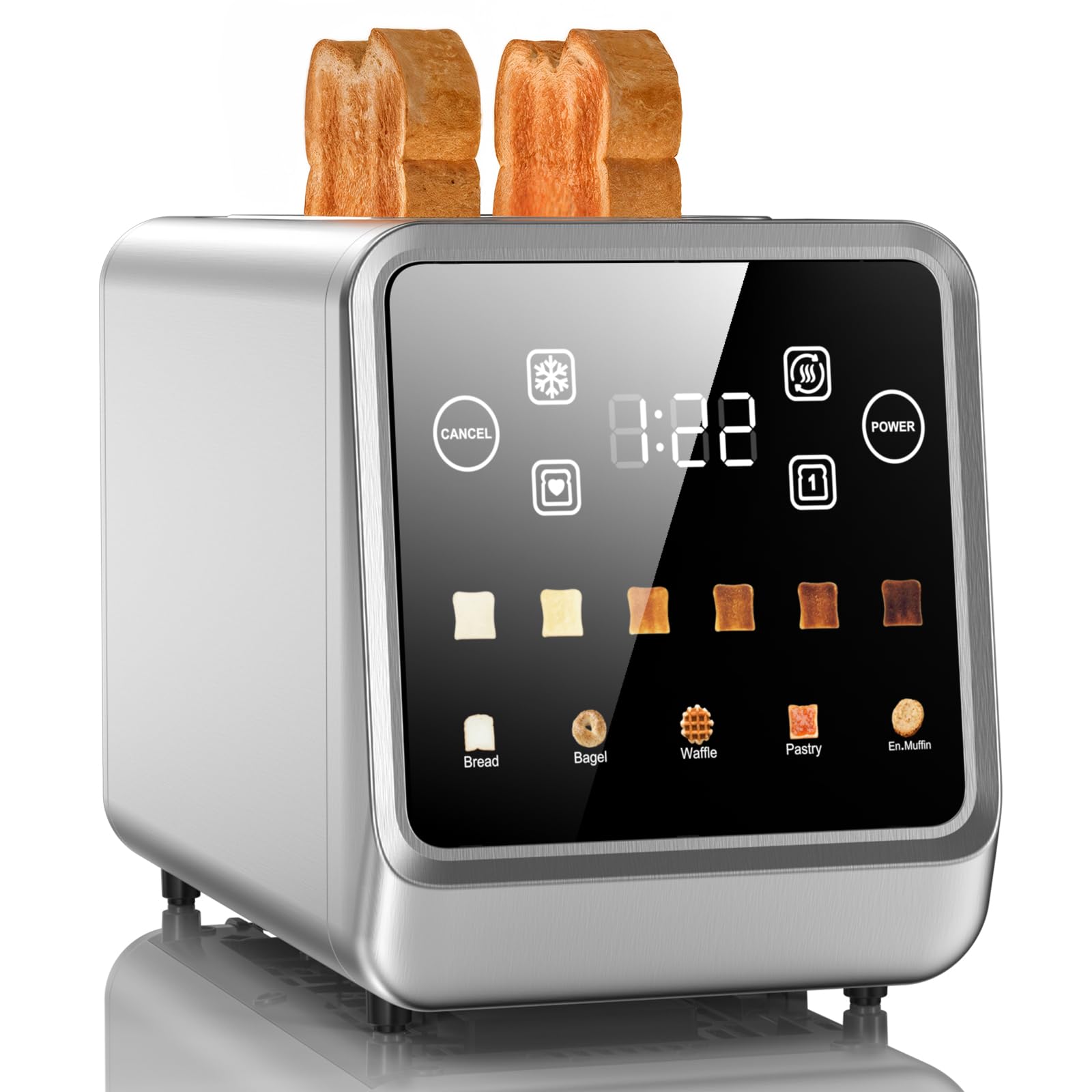 Toaster 2 Slice Wide Slot, Digital Smart Touch Screen with Memory Function, Single Slot Tech, Stainless Steel Toaster for Bagels | 6 Toast Settings & 5 Bread Types | Defrost & Reheat