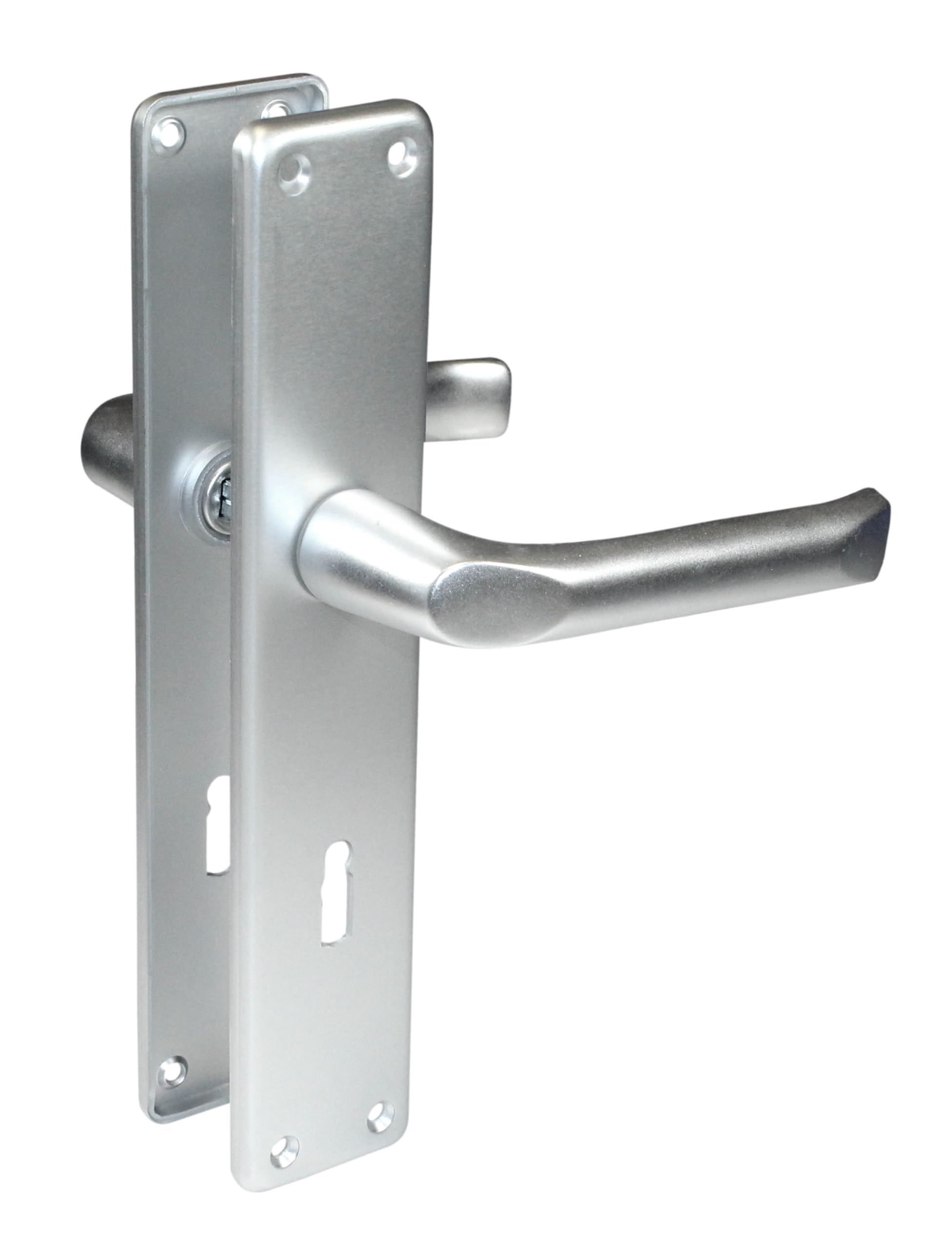 SN-TEC BKS Zimmertür/Wohnungstür/Badezimmer Komplett Set, inclusive Aluminium Schild Beschlag (BB Buntbartschlüssel, DIN LINKS, Renovierungsschild 240mm x 47mm)