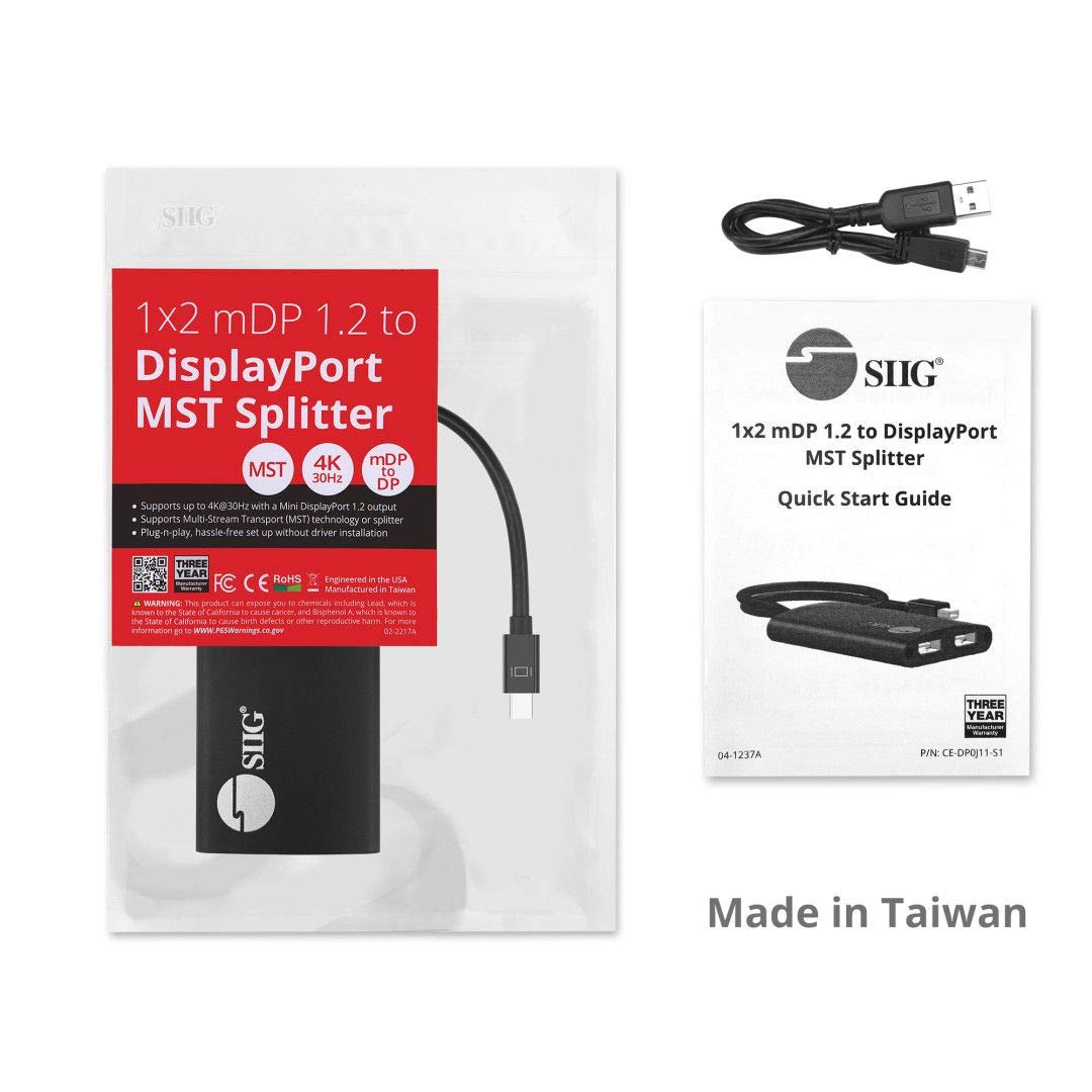 SIIG Mini DisplayPort 1.2 a 2 porte DisplayPort MST Hub Video Splitter, non per HDMI, DisplayPort Daisy Chain Monitor, non per MacOS, conforme TAA (CE-DP0J11-S1)