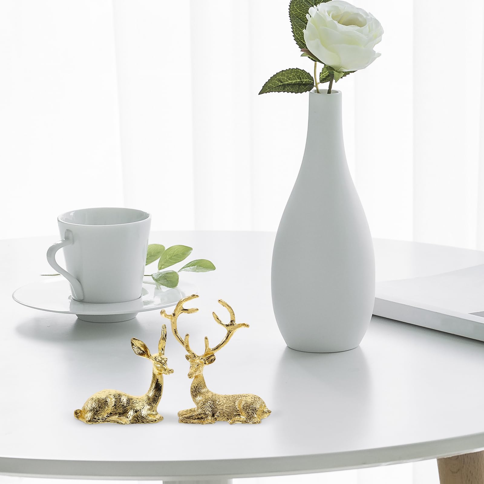 HOMSFOU 2pcs Deer Sculptures Reindeer Desk Topper Deer Miniatures Farm Animal Statues Feng Shui Decoraciones Para Salas De Casa Metal Decor Living Room Decoration Candlestick Desktop - Image 4