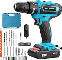 Parafusadeira e Furadeira à Bateria 21V com 2 Baterias e Carregador, 2 Velocidades Variáveis, Luzes LED, Kit de 25 Acessórios e Maleta, Conjunto Completo para Perfuração e Parafusamento, Azul