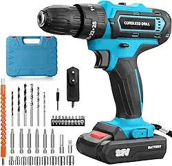 Parafusadeira e Furadeira à Bateria 21V com 2 Baterias e Carregador, 2 Velocidades Variáveis, Luzes LED, Kit de 25 Acessórios e Maleta, Conjunto Completo para Perfuração e Parafusamento, Azul