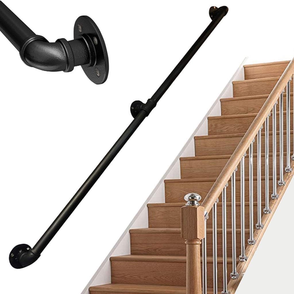 Handrail for Indoor Stairs and Outdoor Steps - Professional Banisters for External or Interiors Staircase Balustrade Decking Railing Rail Wall Bracket - Black Metal Wrought Iron (3