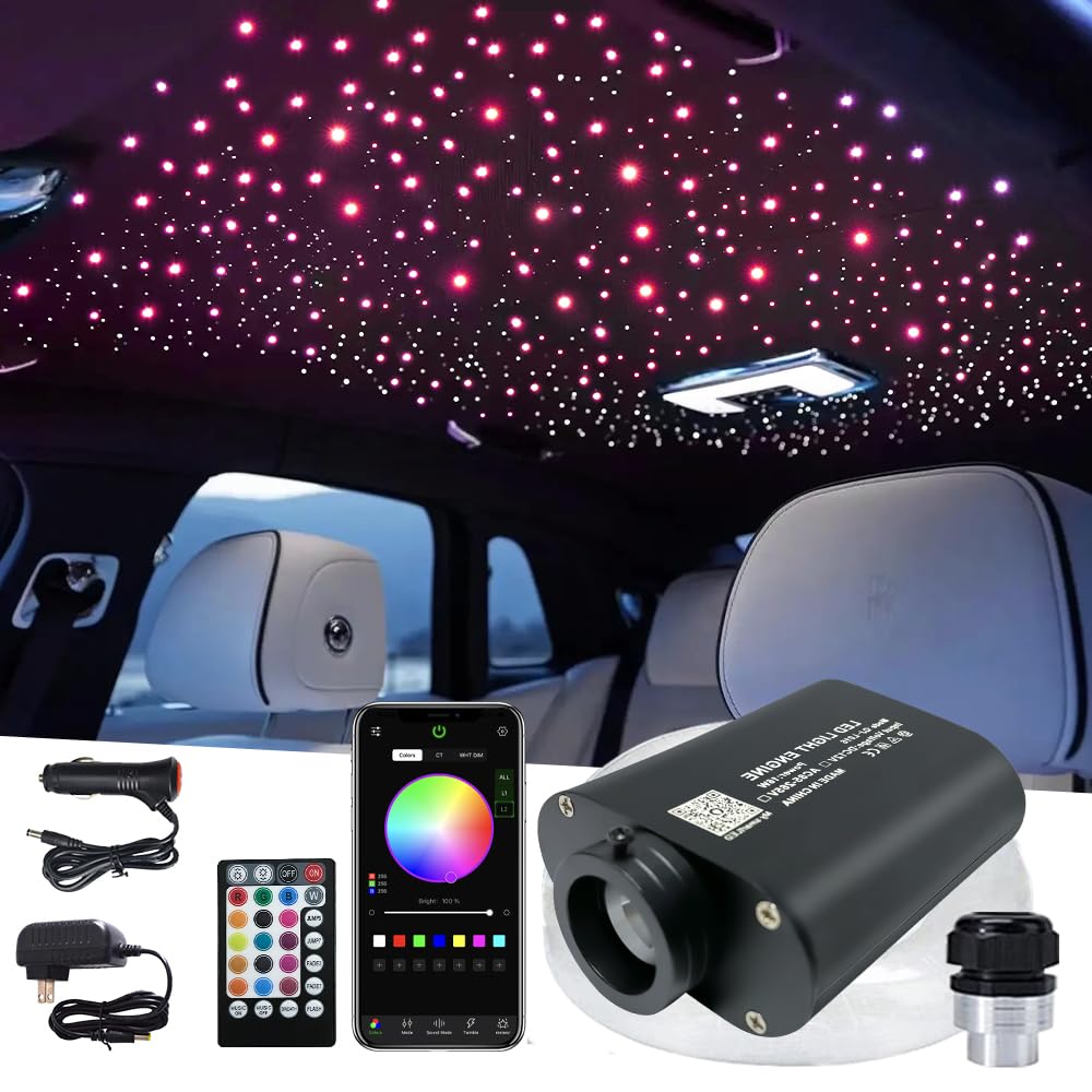 Firework 16W RGBW LED Fiber Optic Lights Star Ceiling Light Kit, Remote+APP+Music Mode Sound Sensor for Car & Home Decoration with Optical Fiber 160pcs 0.03in 6.5ft/2m