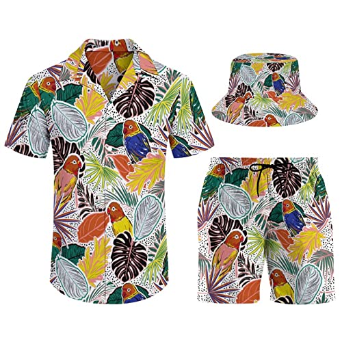 Ensemble 3 pièces homme avec chemise boutons imprimé palmier et short Style 14 S