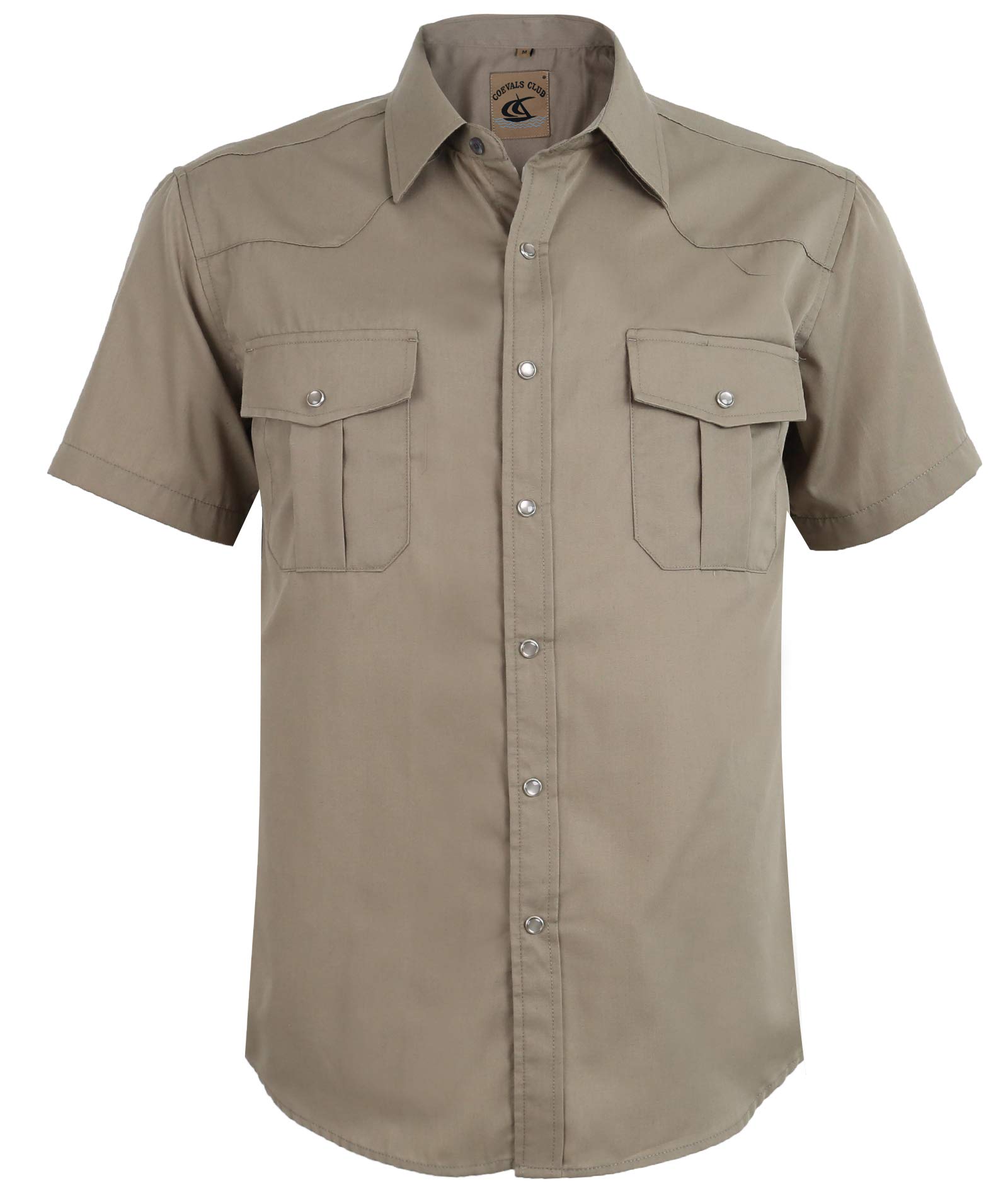 Men's Western Cowboy Short Sleeve Pearl Snap Casual Plaid Work Shirts, Khaki #3, 3XL
