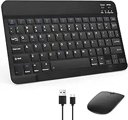Combo Teclado e Mouse Bluetooth Sem Fio Recarregáveis – Ultrafinos e Compatíveis com Android, iPhone, iPad, Windows Surface e Outros Dispositivos (Preto)