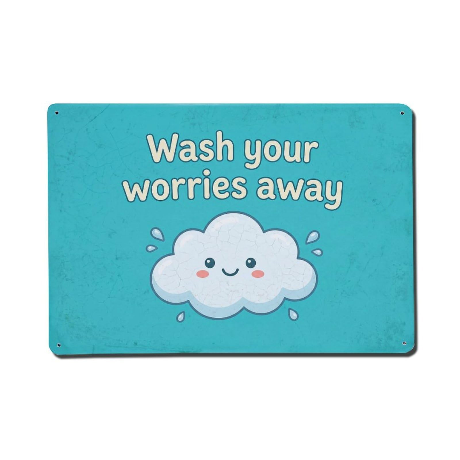 Olhnbad Style Wash Your Worries Away Hand Washing Quote Cartoon Metal Tin Sign