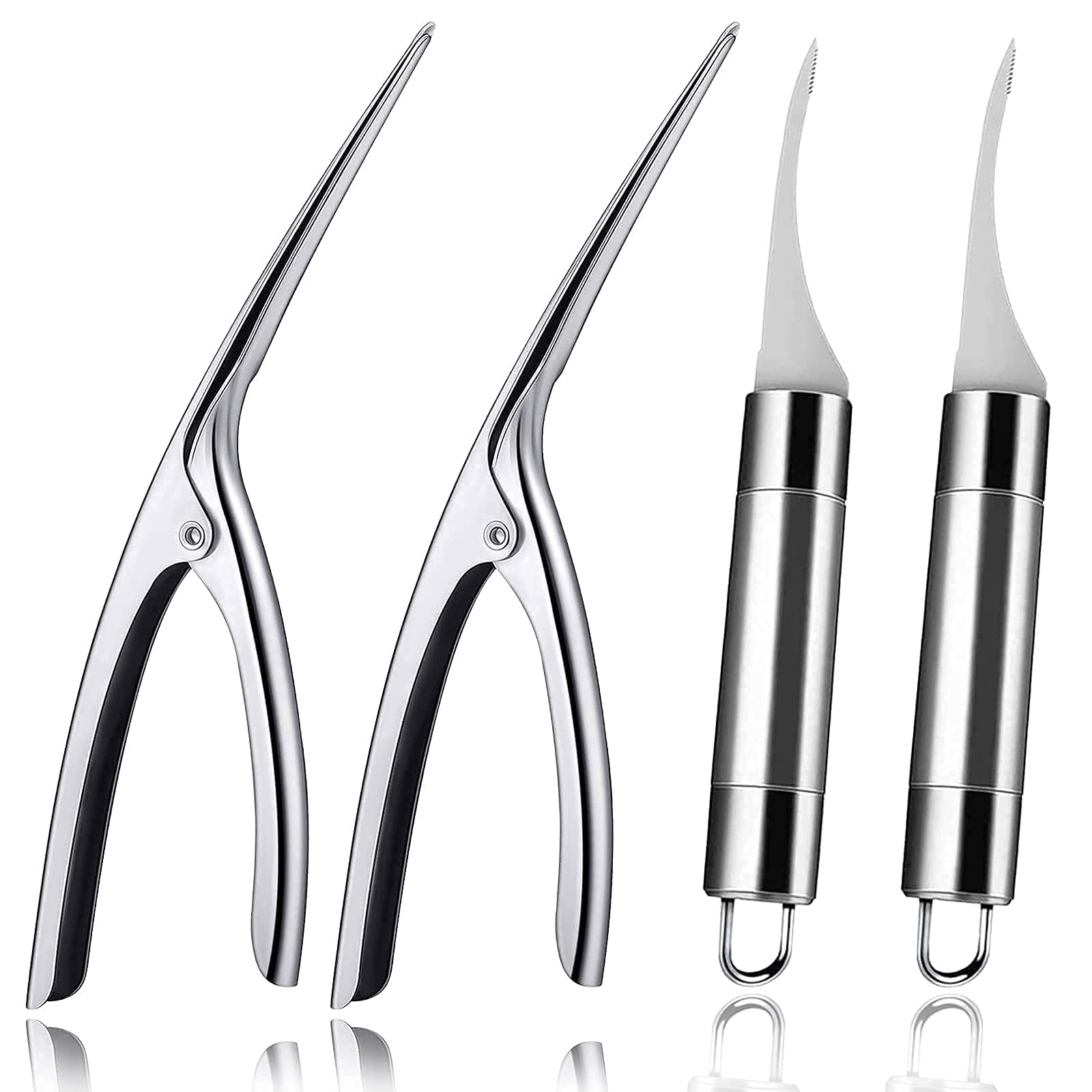 GUZE-US 4 PCS Shrimp Deveiner Tool and Peeler, Stainless Steel Shrimp Peeler and Shrimp Cleaner Knife, Easy to Use Shrimp Deveiner, Kitchen Tools