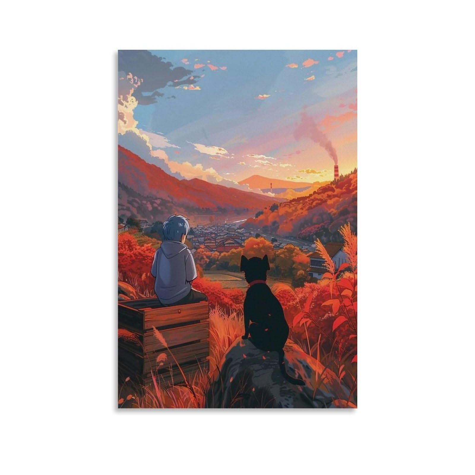 HUERYRYHY Valley Town Golden Dusk 02 Poster Wall Art Canvas Vintage Aesthetic Painting Decor for Rooms 12x18inch Unframe-style