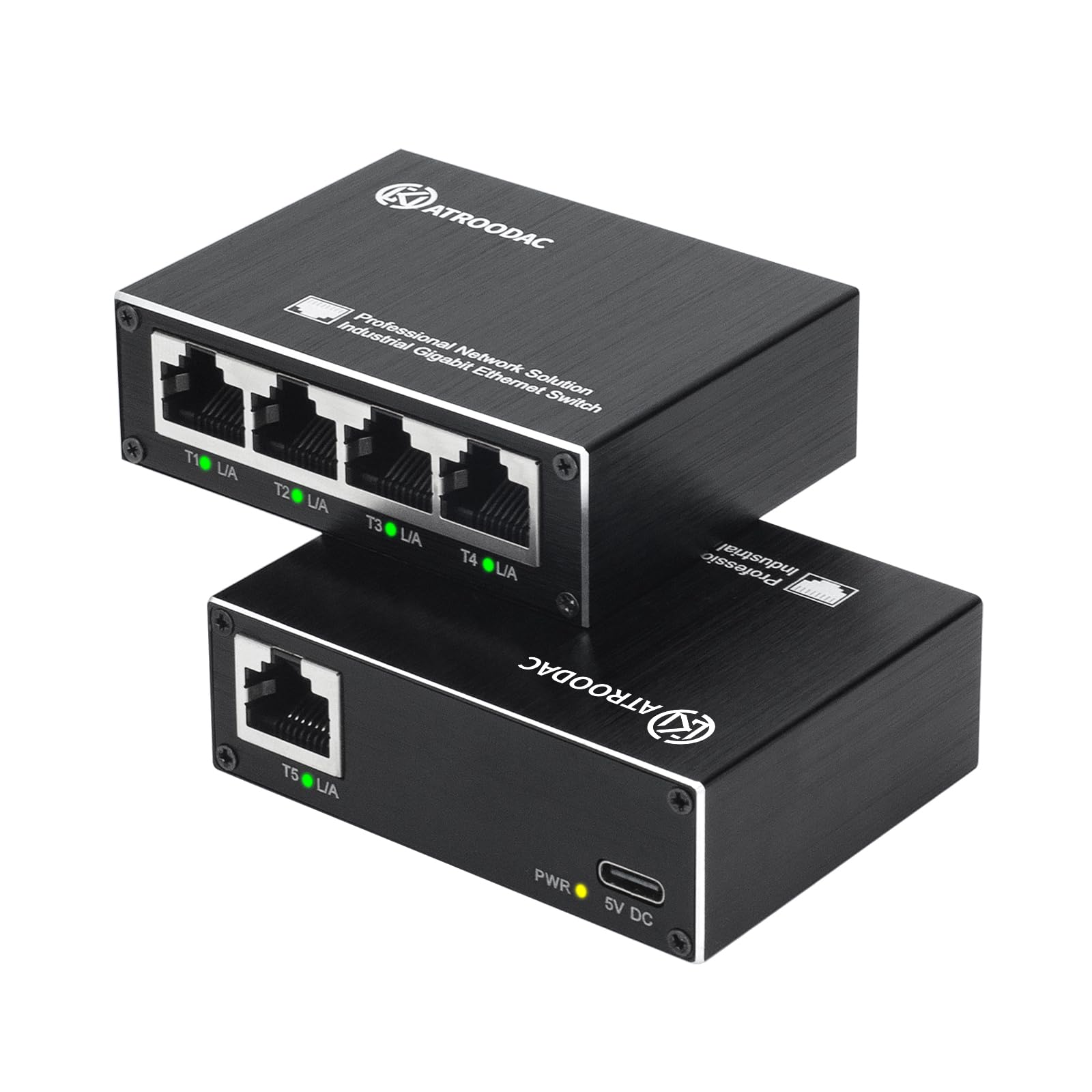 Atroodac Mini Ethernet Switch 5 Ports Gigabit Enhanced Protection 10/100/1000 Mbps Unmanaged Network Switch Plug & Play Office Ethernet Splitter