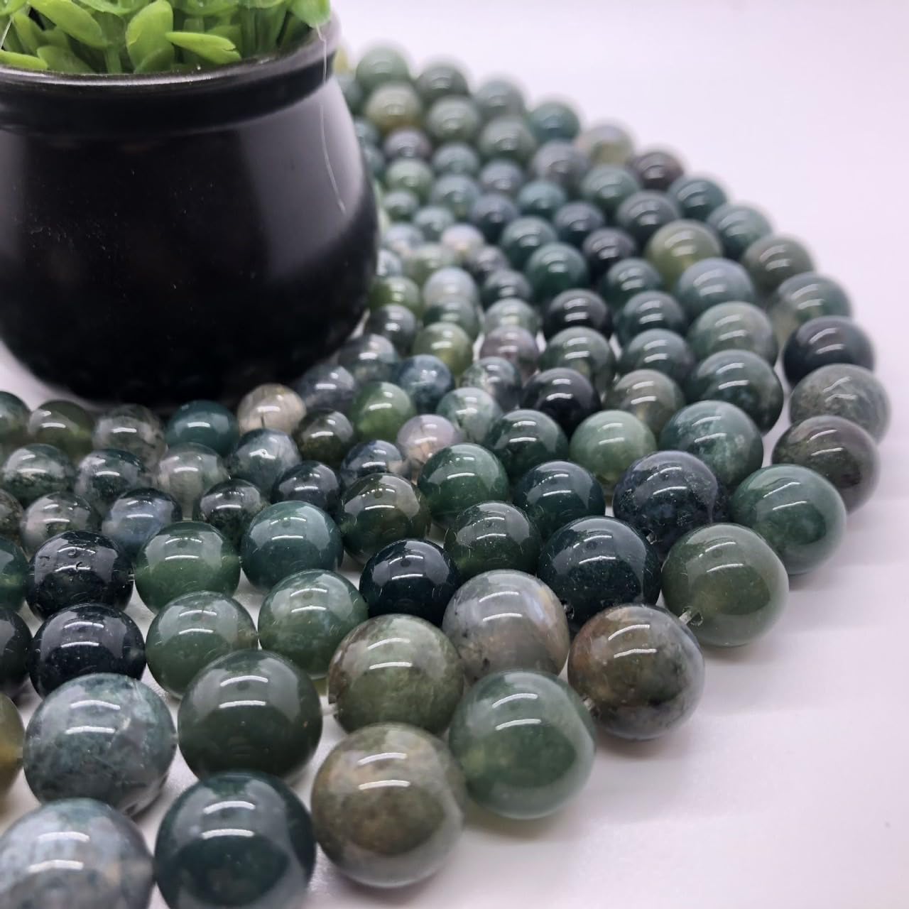Amazon.co.jp: 【Gion】天然石 モスアゲート 4mm~12mm 約38cm/1連 連材