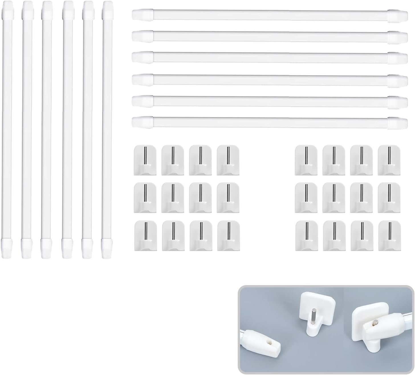 Gardinenstange, Duschstange, ausziehbar, Gardinenstange ohne Bohren, verstellbar, für Fenster (12 Stück (50-80) + Haken)