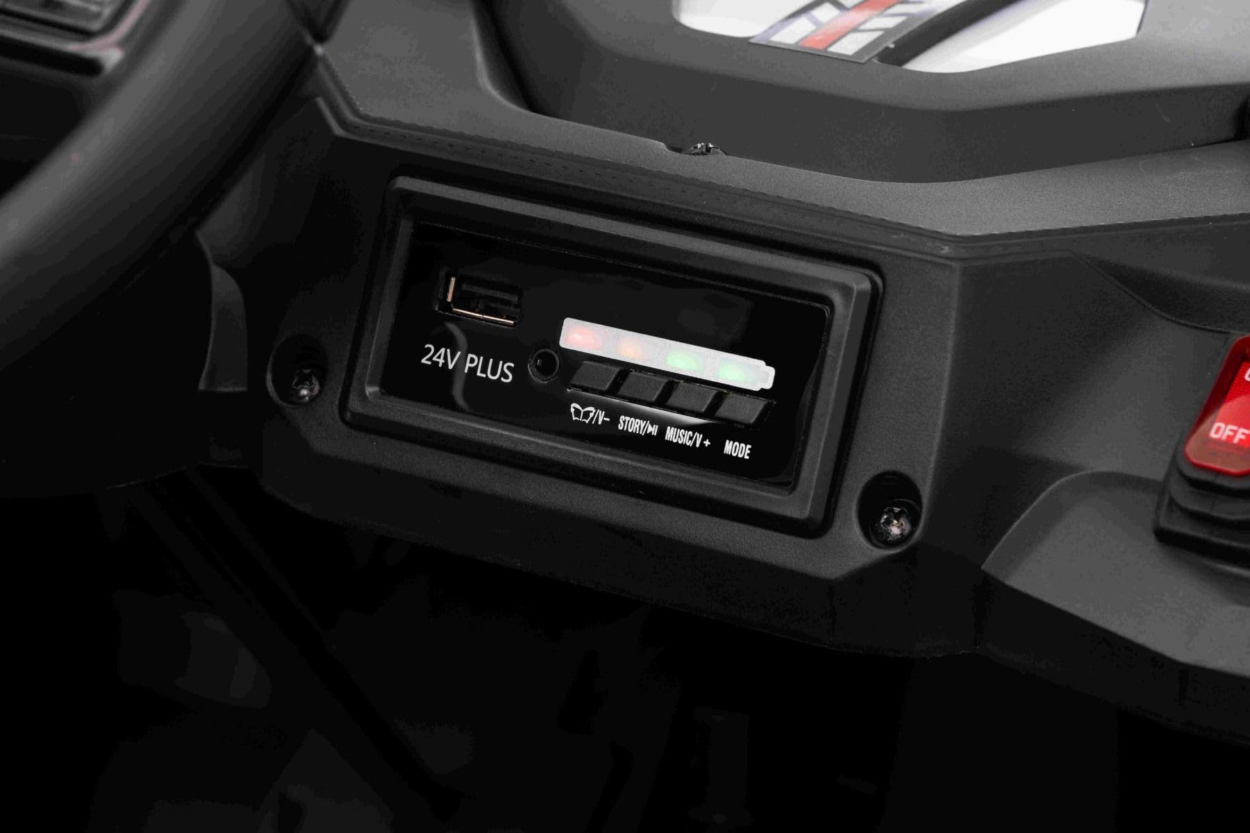 T-REX Ride 4x4 elektryczny samochód dla dzieci, 24 V, 24 V, biały, odtwarzacz MP3 z wejściem USB/AUX, 4 x 4, akumulator litowy, zawieszenie, pilot zdalnego sterowania, oświetlenie LED
