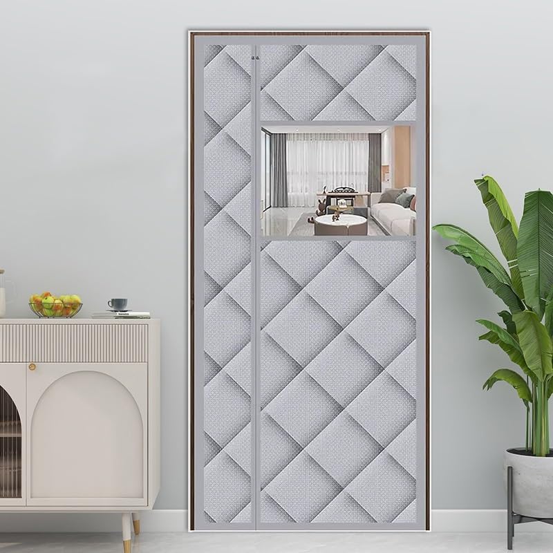 Magnetic Thermal Insulated Door Curtain 240x255cm,Thick Soundproof Door Cover For Winter,Windproof, PVC Fabric Insulated Screen Door For Front, Bedroom,or Garage,Grey