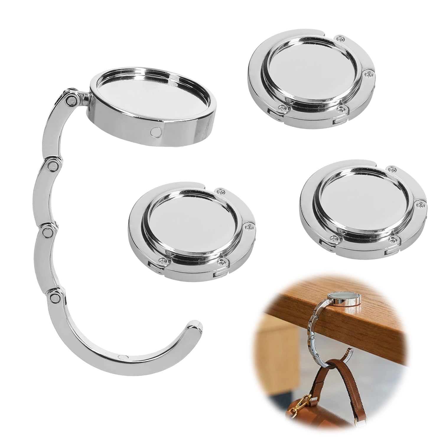 Elvenjoy Silver 4 Pack Handbag Hook, Bag Hooks For Table, Foldable Bag Holder In Zinc Alloy, Portable Handbag Hanger And Bag Holder For Table,