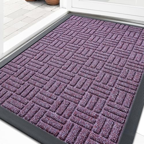 Image of OLANLY Front Door Mat Outside Entrance 33x21, Absorbent, Heavy Duty Sturdy Natural Rubber Doormat Indoor Outdoor, Non-Slip, Stain and Fade Resistant, Low Profile Floor Mat for Entryway, Violet