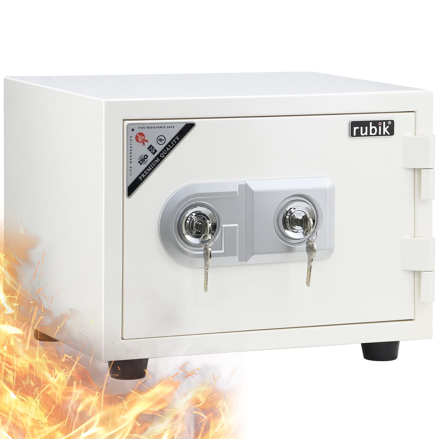 RubikSafe Box Fireproof with Key Lock, 2-Hours Certified Fire Safety Locker for Home Office (RB42KW-WH, 33x42x35cm, 42kg) White
