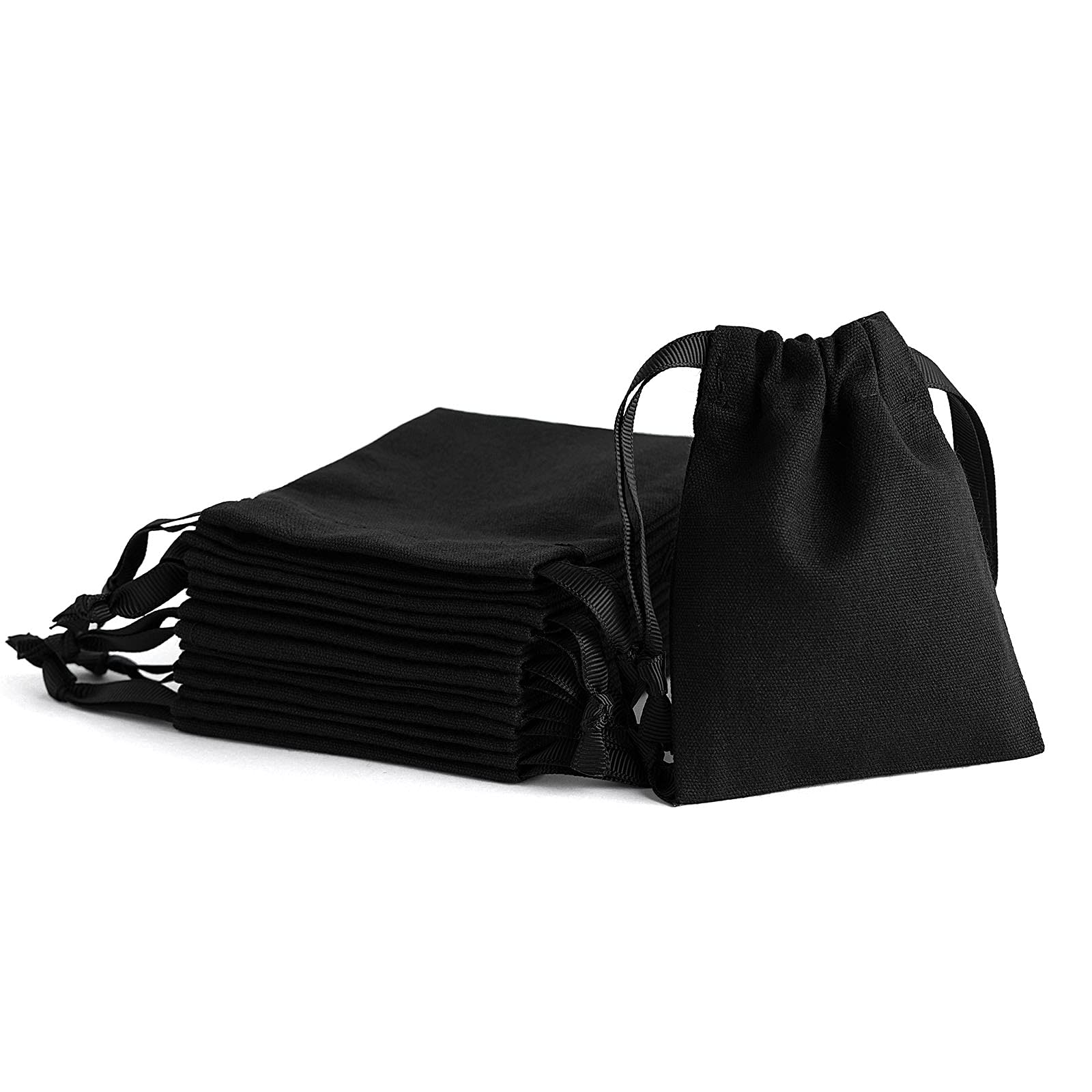 20 Pack Cotton Canvas Drawstring Bags Durable Reusable Package Jewelry Pouch 4 x 3.15 inches Small Gift Bags, Black