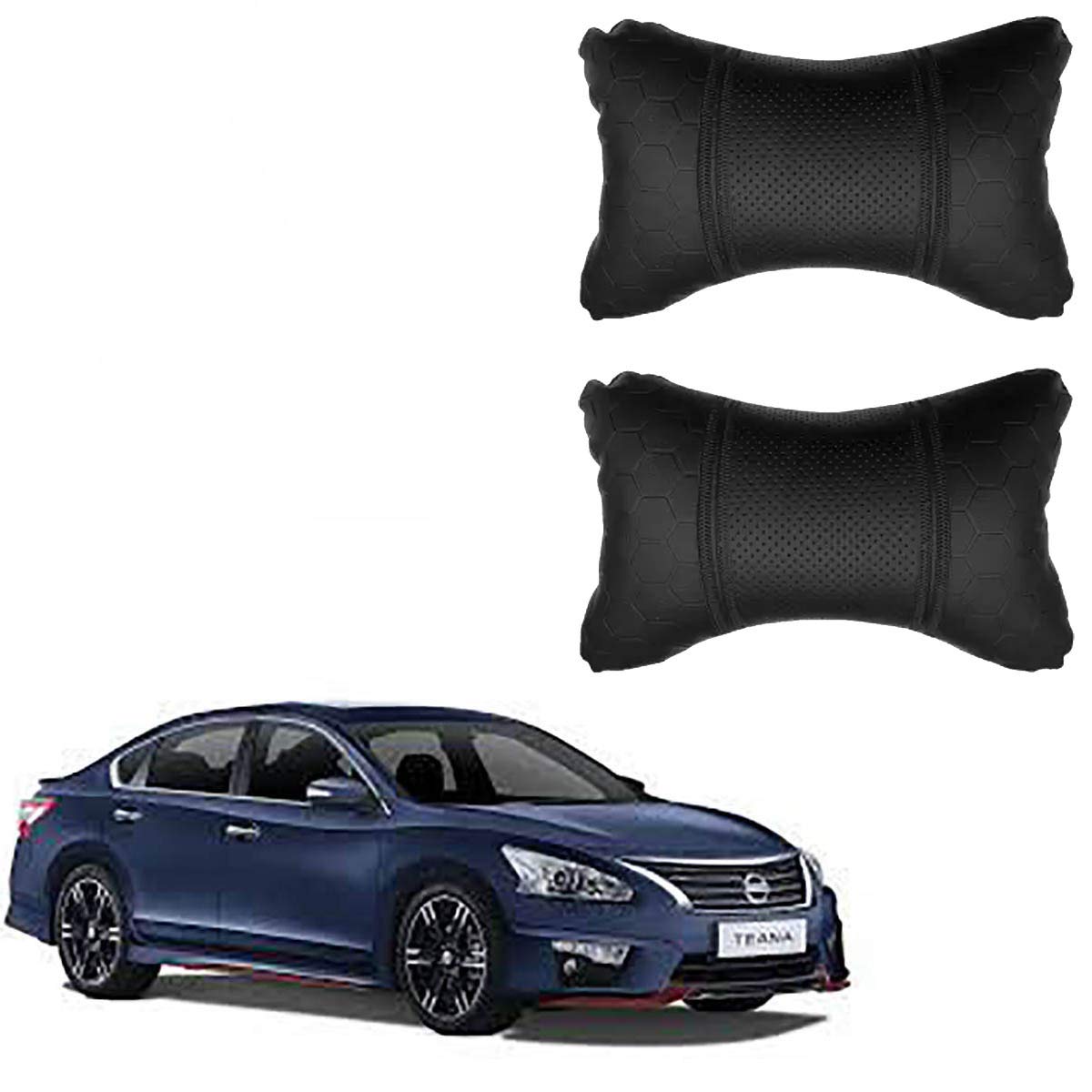 AdroitZ Black Universal Neck Rest Pillow Faux Leather Material in Football Design for All Cars_245