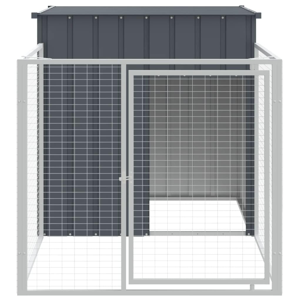 Casetta Cani con Corsa Antracite 110x201x110 cm Acciaio Zincato,Recinto per Cani da Giardino, Gabbia per Conigli, Recinto per Animali Domestici, Gatti, Cuccioli, Porte con Chiavistello e Parasol