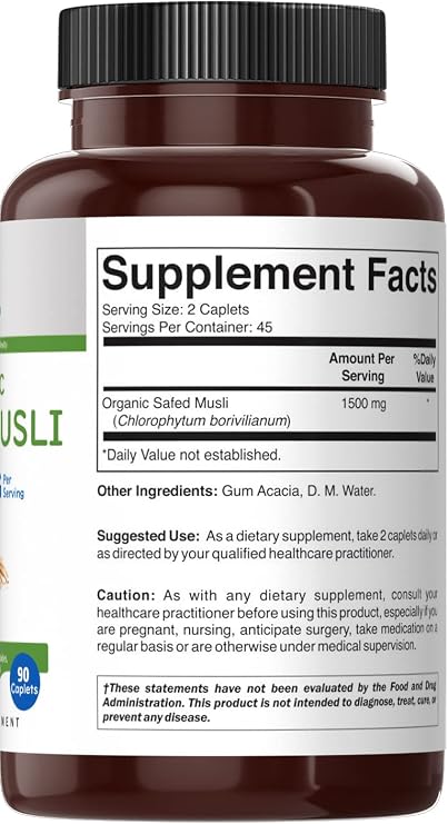 Brieofood Organic Safed Musli 1500mg, 45 Servings, Vegetarian, Gluten Free, 90 Vegetarian Tablets