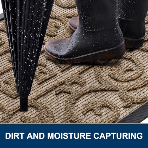 Image of Smiry Welcome Door Mat Outside Entrance, Heavy Duty Trap Dirt and Moisture Easy Clean Low Profile Patio Porch Indoor Outdoor Front Doormat for Entry, 35x23 Inch, Brown