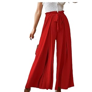Solid Color Straight Wide Leg Pants Womens high Waist Loose and Thin Casual Fashion Trousers red XXL
