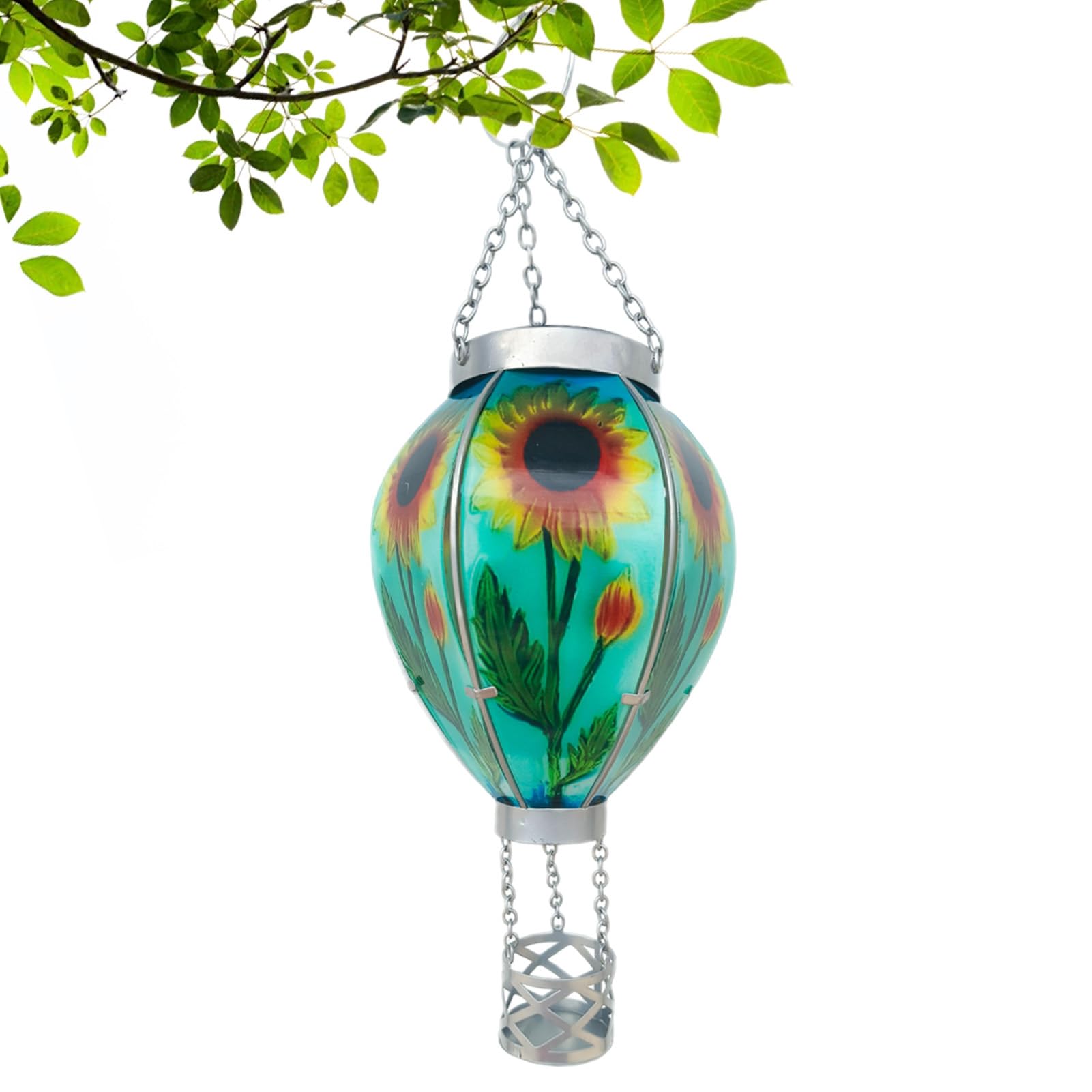 Hot Air Balloon Lantern, Festive Lights Solar Power Rainbow Stain, Flame Effect Hot Air Balloon Solar Garden Light, Outdoor Hanging LED Lantern, Light for Garden, Patio, Balcony Decoration