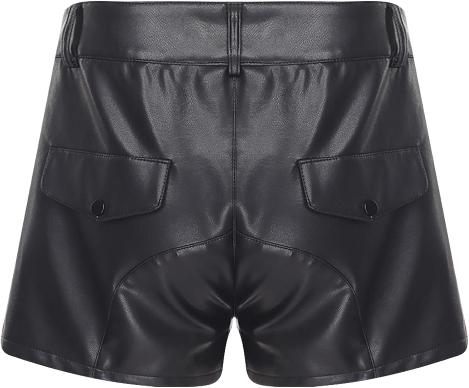 Jhaoyu Mens Faux Leather Shorts Motorcycle Costume Contrast Color Striped Straight Leg Shorts